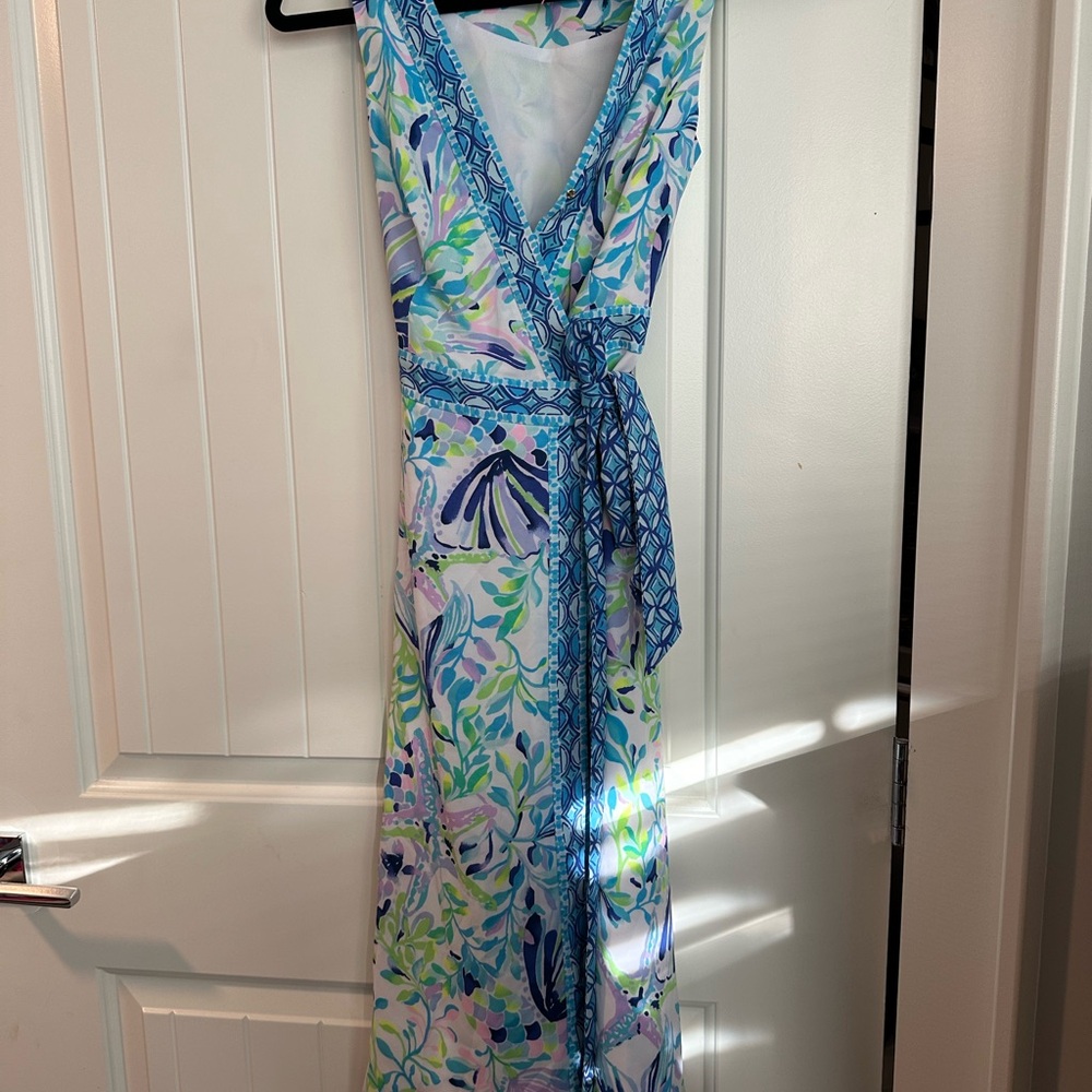 LILLY PULITZER Floral Wrap Dress in Blue and Green